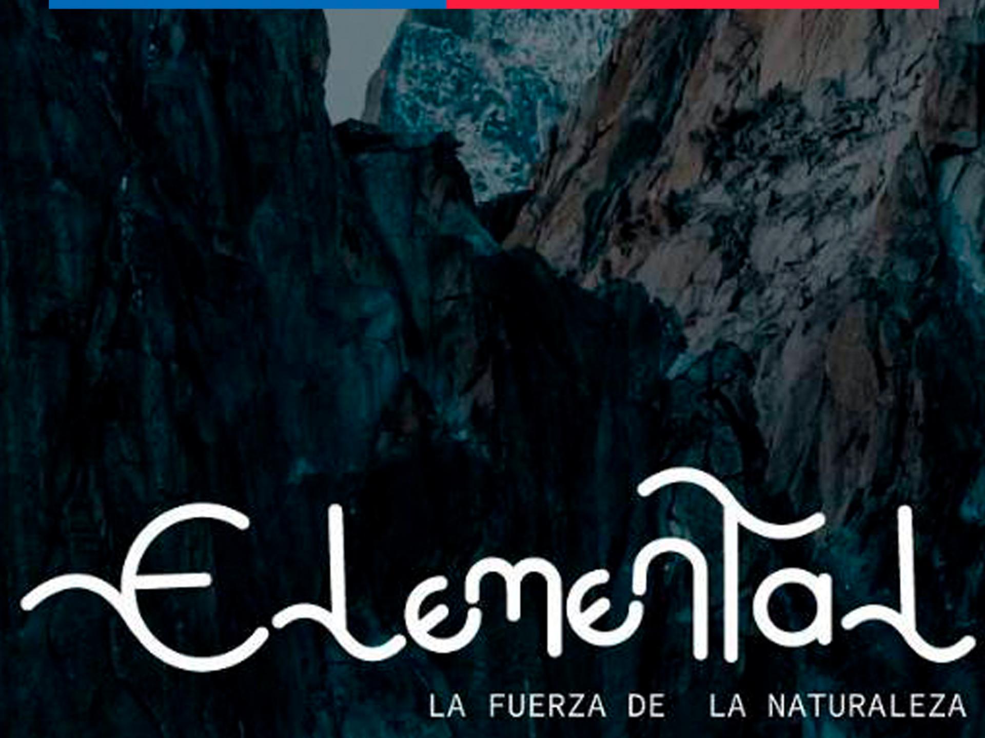 Exposición Elemental, la fuerza de la naturaleza afiche promocional presenta un paisaje de la cordillera