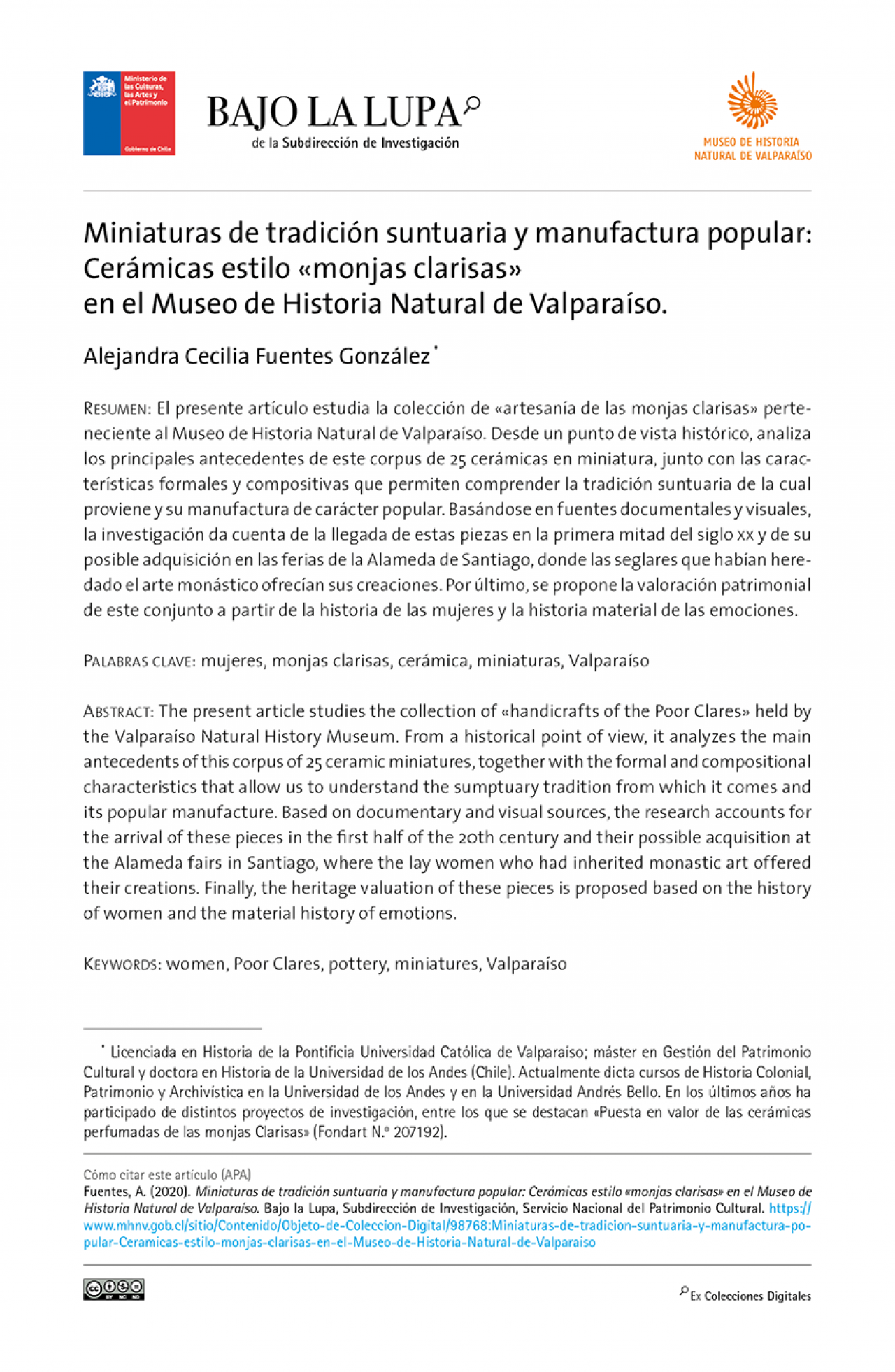 Miniaturas de tradición suntuaria y manufactura popular: Cerámicas estilo «monjas clarisas» en el Museo de Historia Natural de Valparaíso