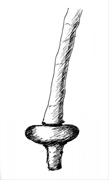 Bosquejo de uso de piedra horadada con astil.